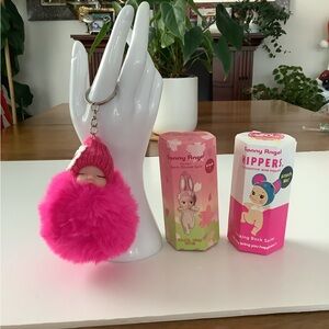 Sonny Angel 2 Mystery mini Figures.. PLUS Pink Pom Pom Doll Keychain